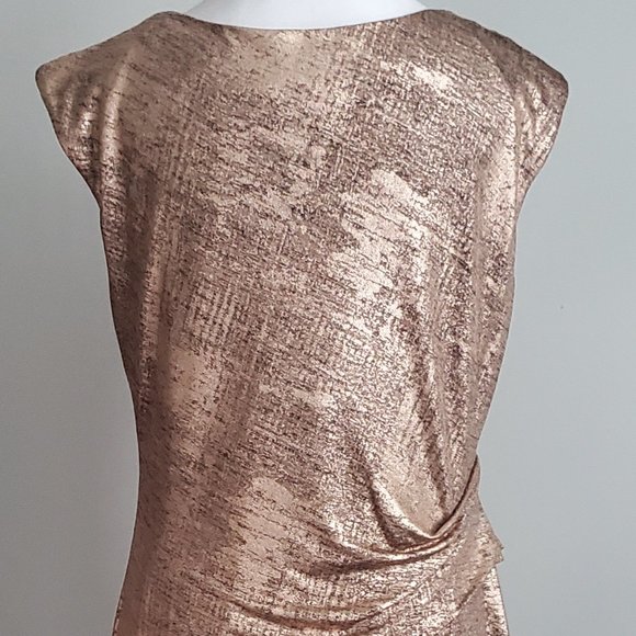 NWOT* Women's Ruched Party Dress Rose Gold Metallic & Black Cowl Neck Size 12 - Picture 8 of 12